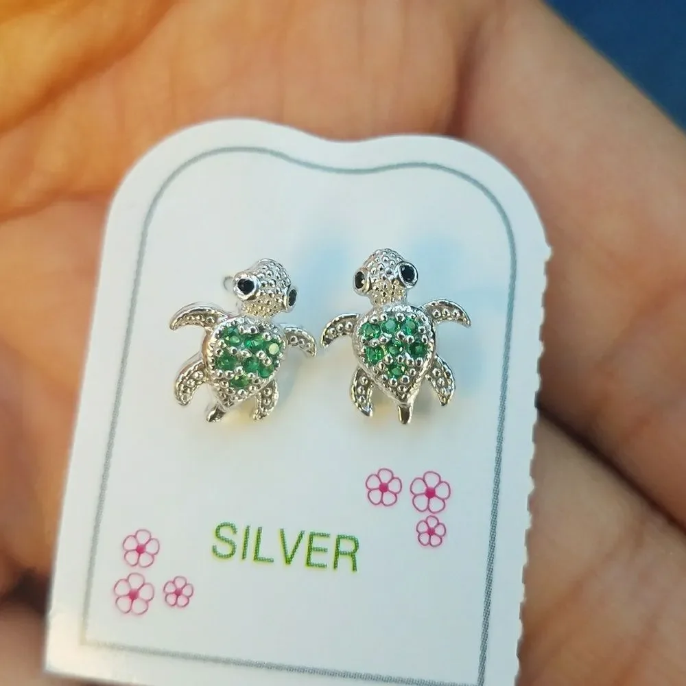14k gold plated Green Turtle CZ Earrings